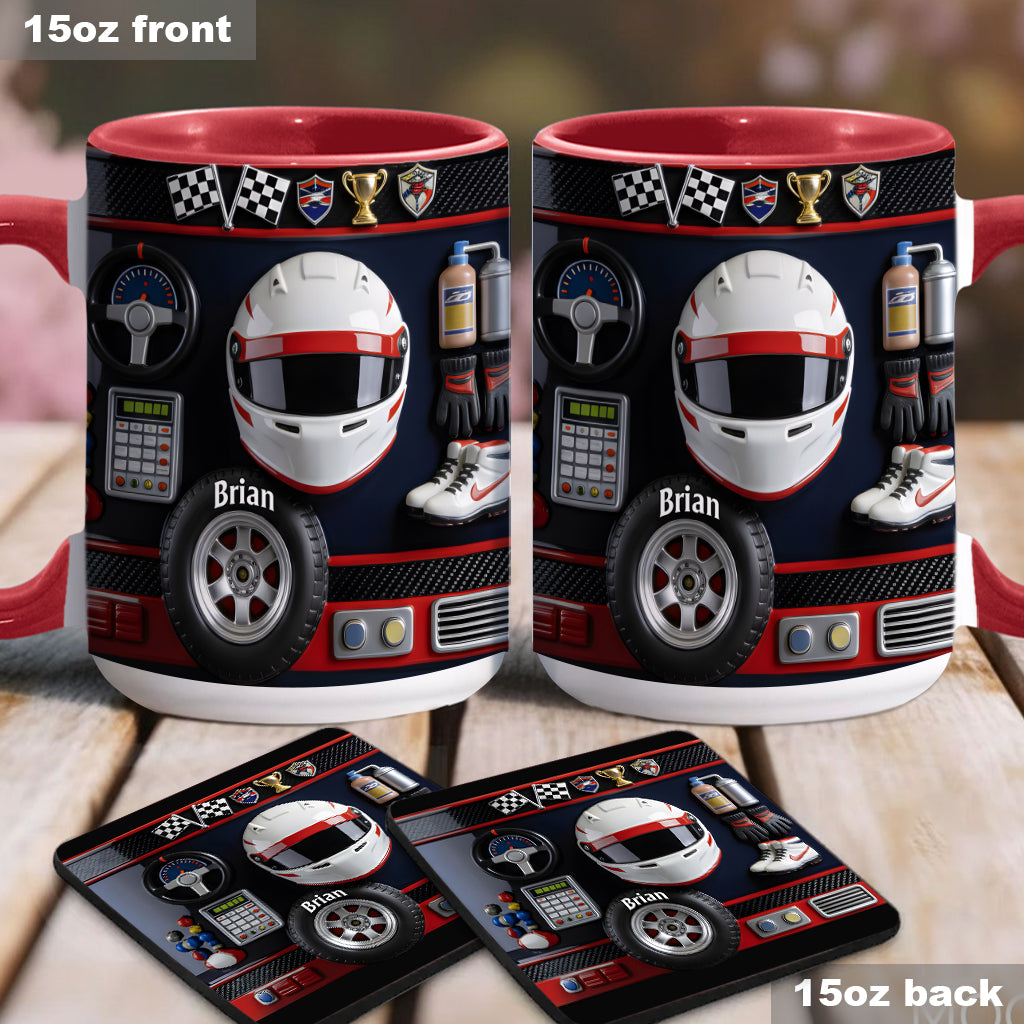 Né pour la course - Mug et sous-verre personnalisés sur le thème de la course automobile
