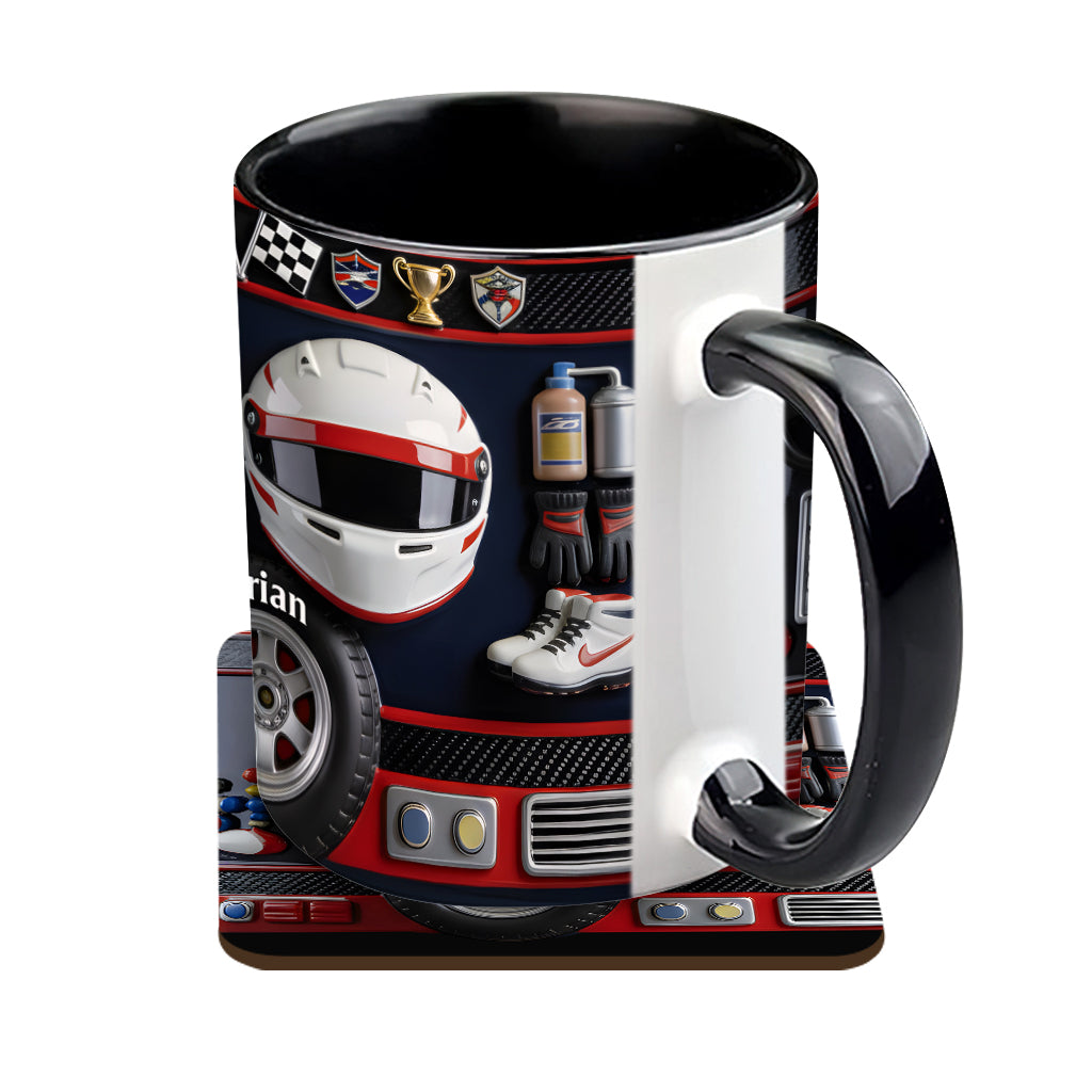 Né pour la course - Mug et sous-verre personnalisés sur le thème de la course automobile