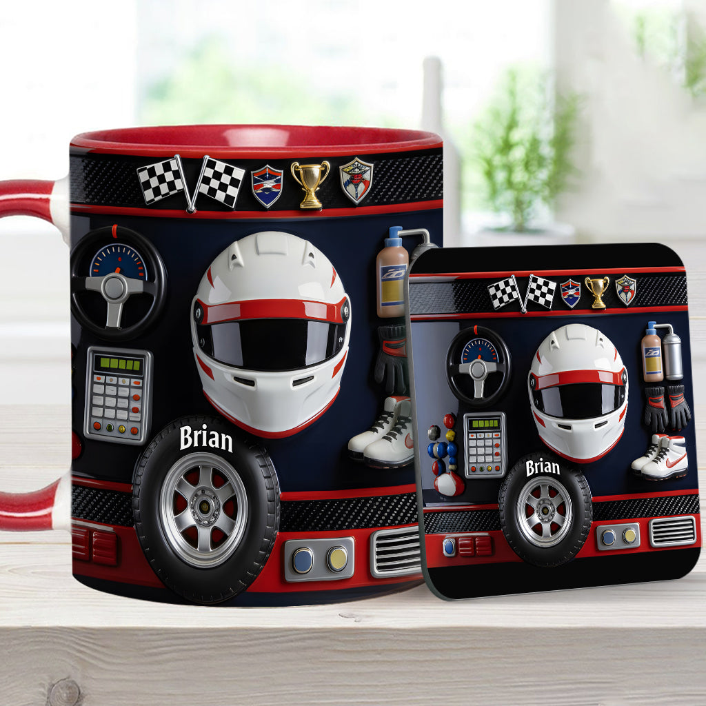 Né pour la course - Mug et sous-verre personnalisés sur le thème de la course automobile