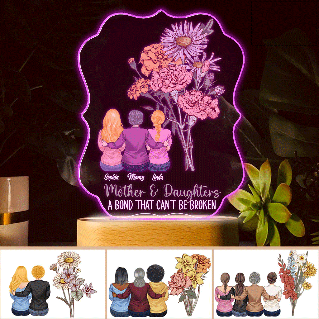 Fleurs de naissance pour la mère et les enfants - Plaque lumineuse personnalisée en forme de mère