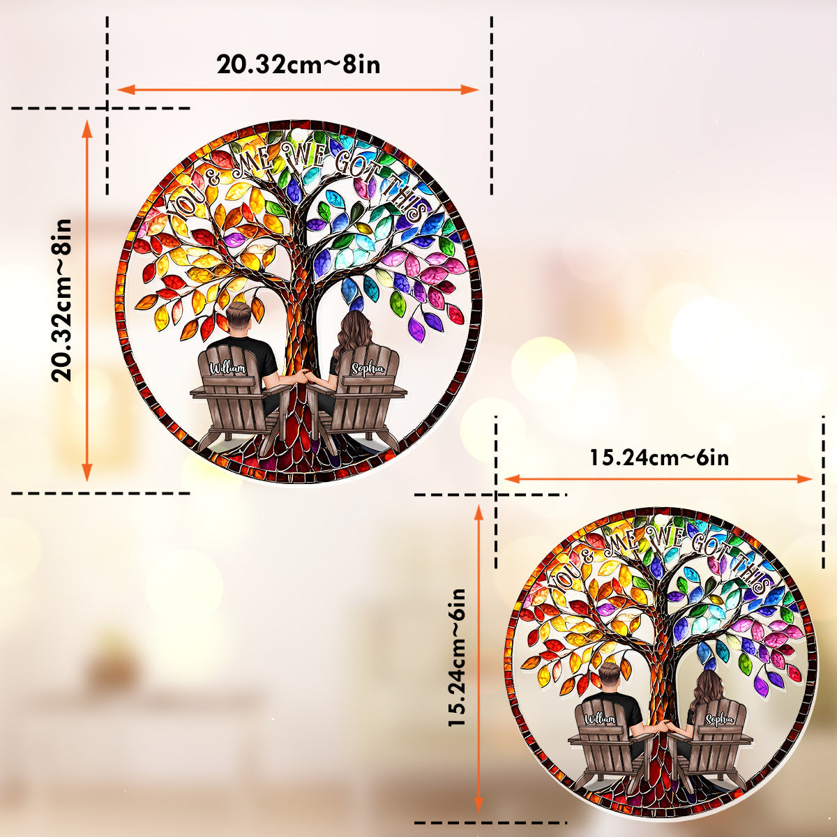 Toi et moi, on y arrive - Attrape-soleil personnalisé pour couple, à suspendre à la fenêtre 