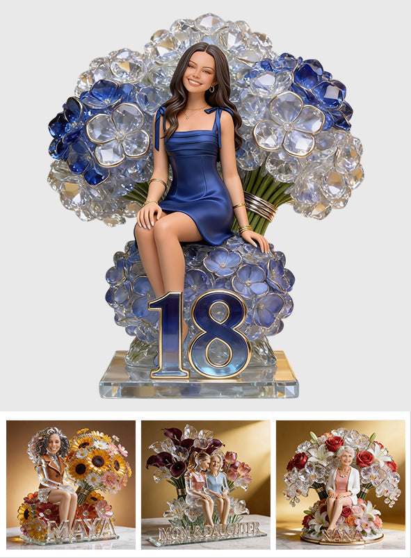 Girl And Flowers - Gifts For Daughter, Wife, Girlfriend, Mom, Grandma - Personalized Birthday Custom Shaped Acrylic Plaque