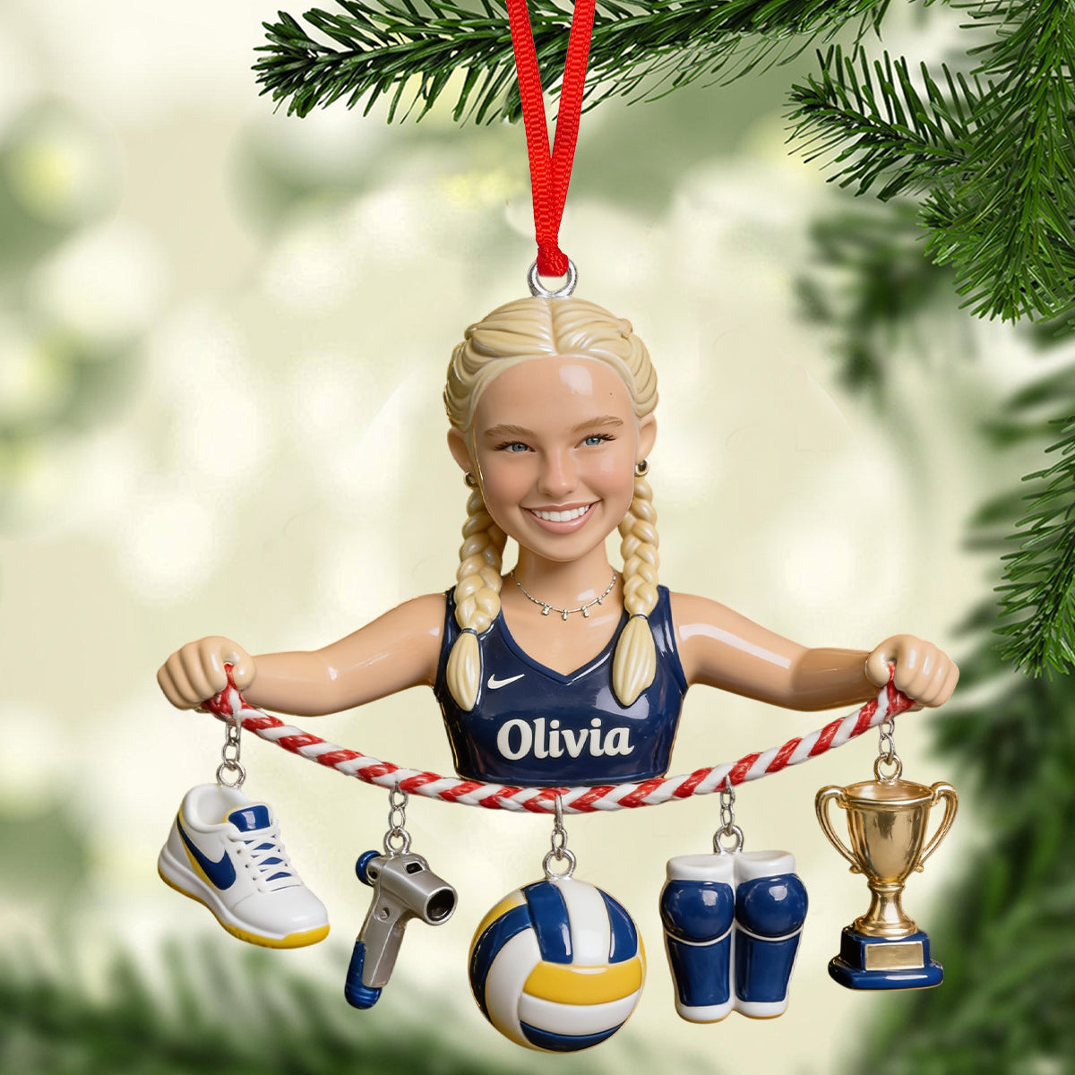 Peace, Love & Volleyball - Personalized Volleyball Ornament With Charm
