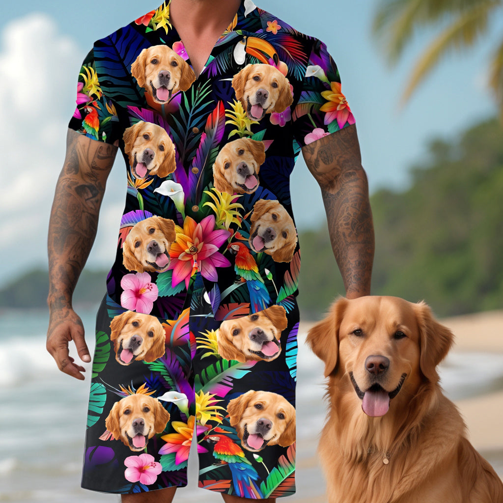Chemise hawaïenne à fleurs personnalisée pour chien et short pour homme