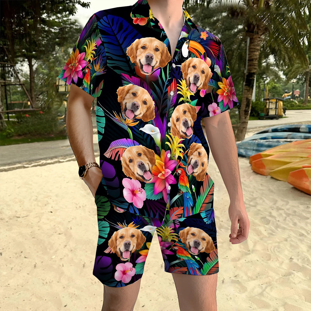 Chemise hawaïenne à fleurs personnalisée pour chien et short pour homme