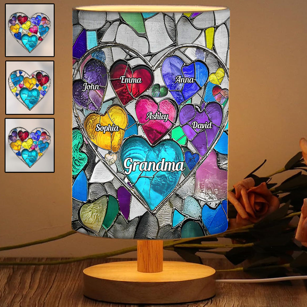Grandma's Mom's Sweethearts - Personalized Grandma Table Lamp with Wood Base