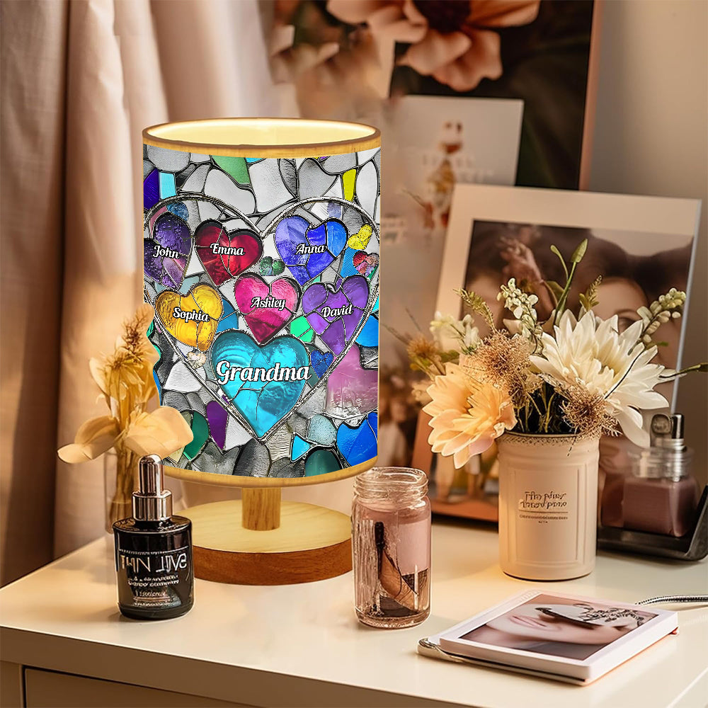 Grandma's Mom's Sweethearts - Personalized Grandma Table Lamp with Wood Base