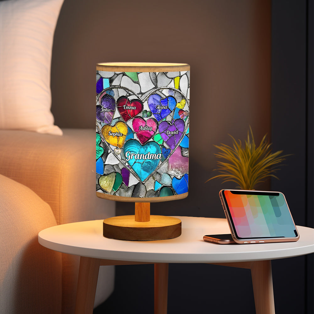 Grandma's Mom's Sweethearts - Personalized Grandma Table Lamp with Wood Base