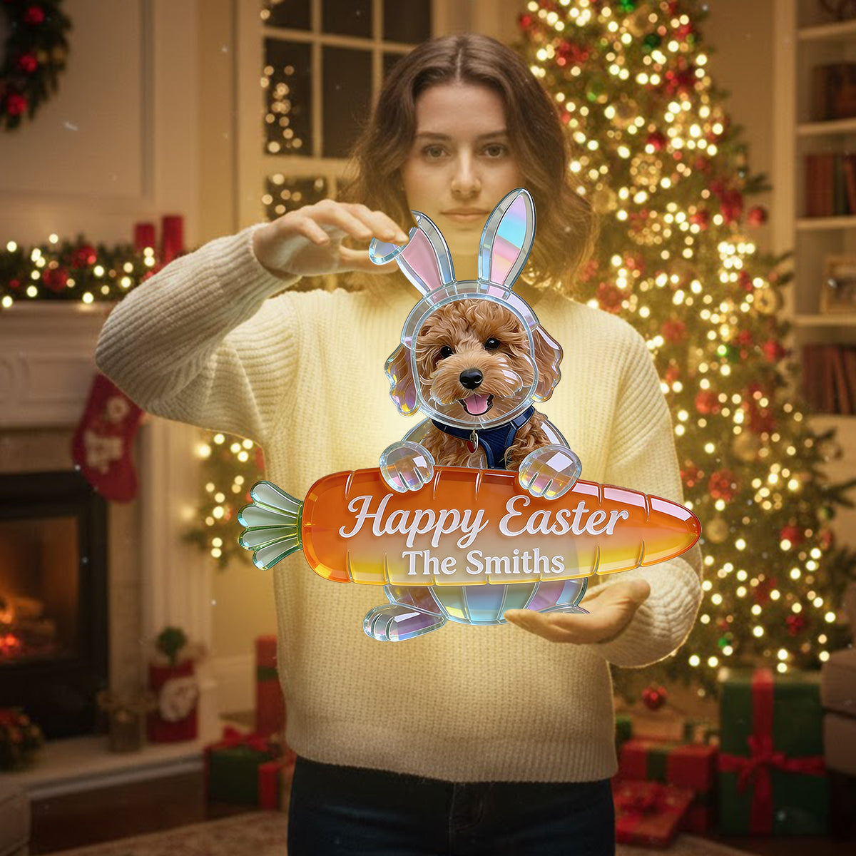 Easter Bunny Puppy - Personalized Dog LED Light Acrylic Sign