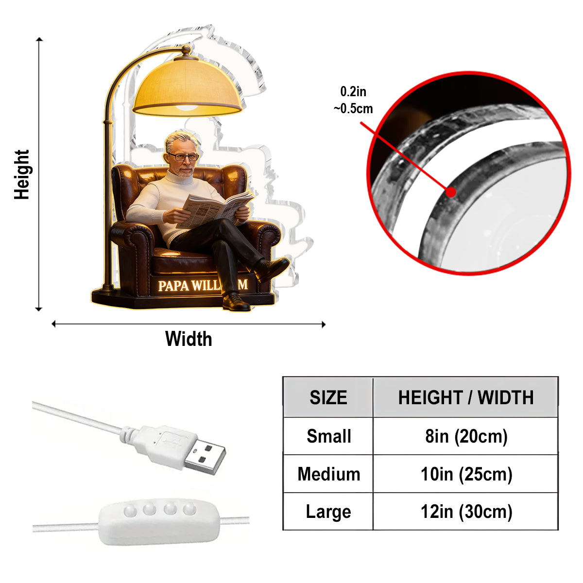 Lampe Personnalisée à Partir d'une Photo - Cadeau pour Papa - Veilleuse LED Acrylique Personnalisée