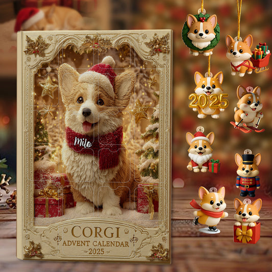 Calendrier de l'Avent personnalisé « Love Corgi » avec décorations