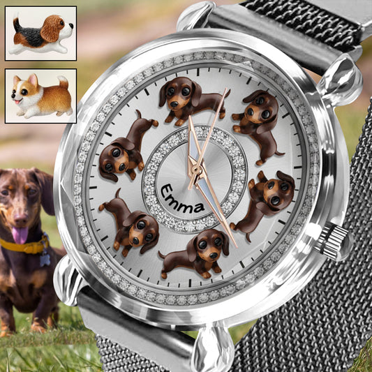 Montre-bracelet personnalisée pour femme avec un chien : « J’aime mes chiens ». 