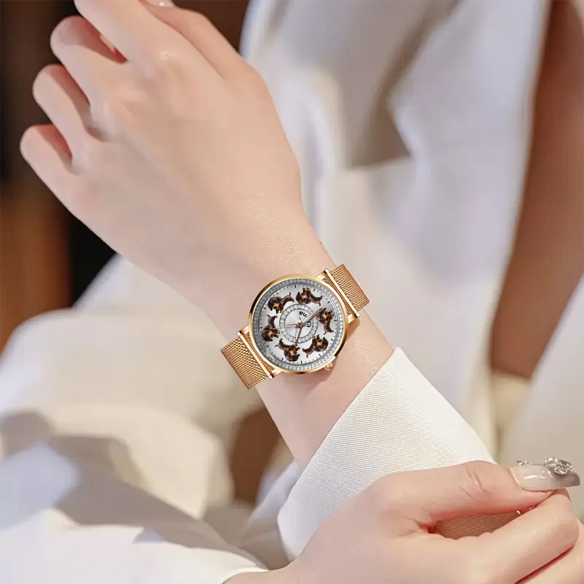 Montre-bracelet personnalisée pour femme avec un chien : « J’aime mes chiens ». 