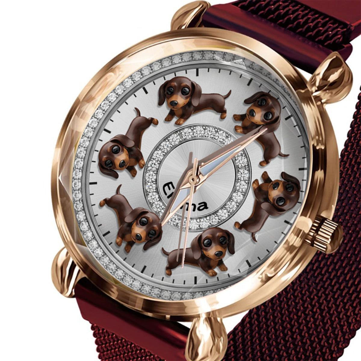 Montre-bracelet personnalisée pour femme avec un chien : « J’aime mes chiens ». 