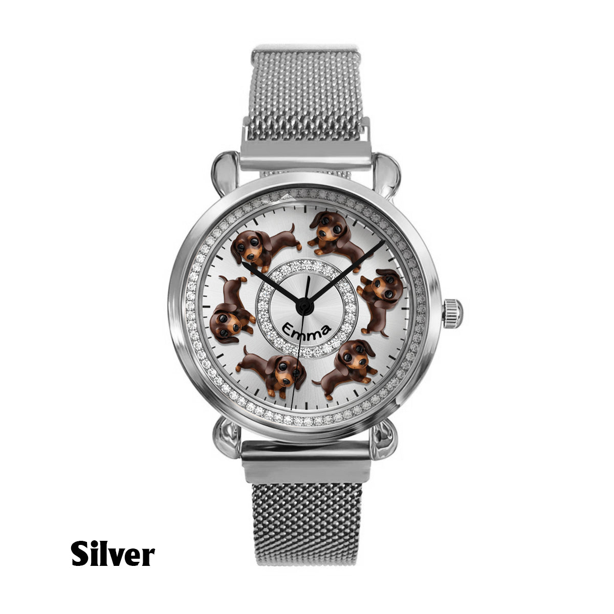 Montre-bracelet personnalisée pour femme avec un chien : « J’aime mes chiens ». 