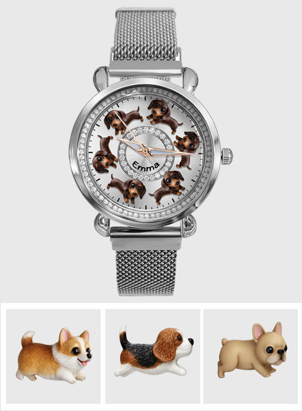Montre-bracelet personnalisée pour femme avec un chien : « J’aime mes chiens ». 