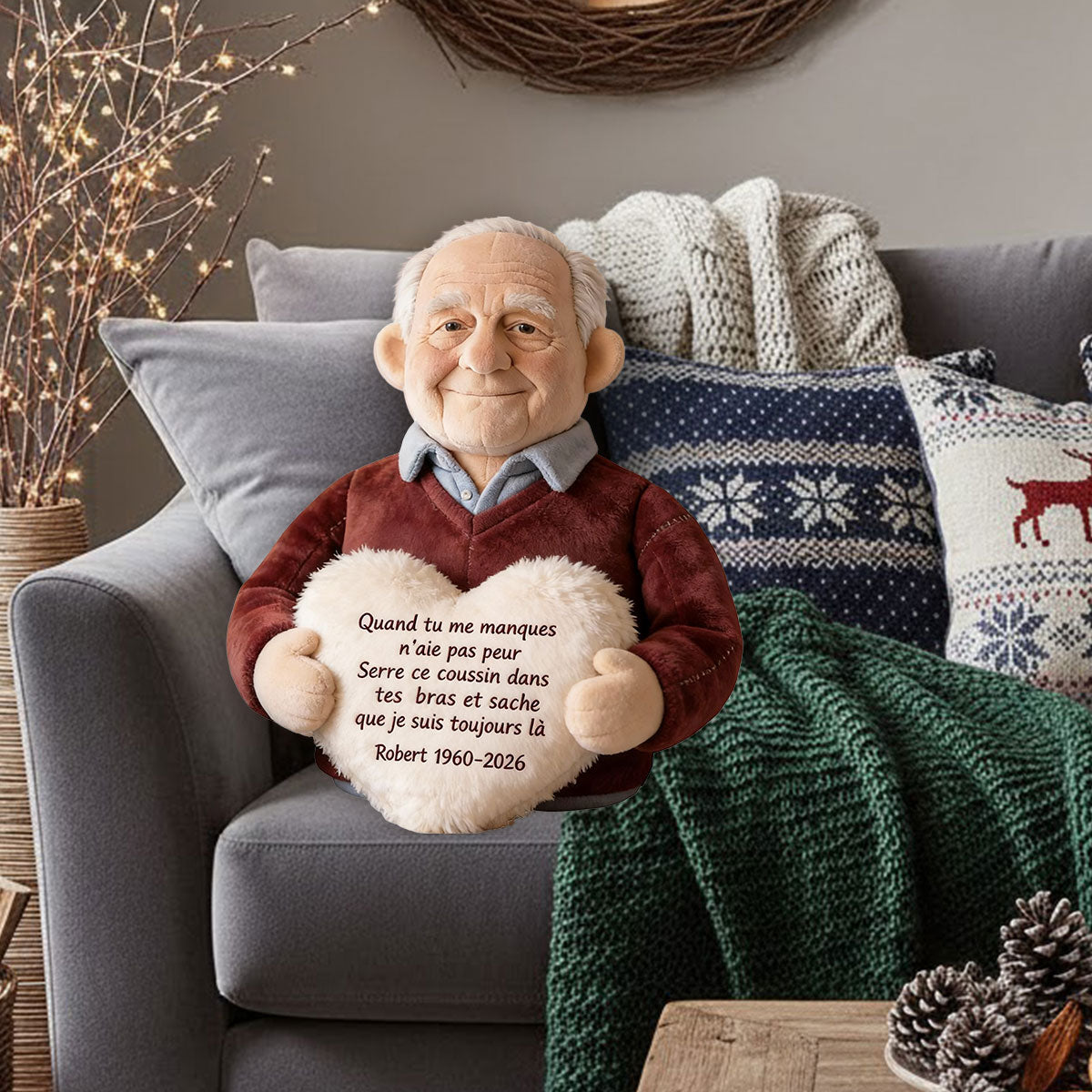 Coussin commémoratif personnalisé à partir d'une photo - Almohada Conmemorativa Personalizada de Piel Sintética Premium