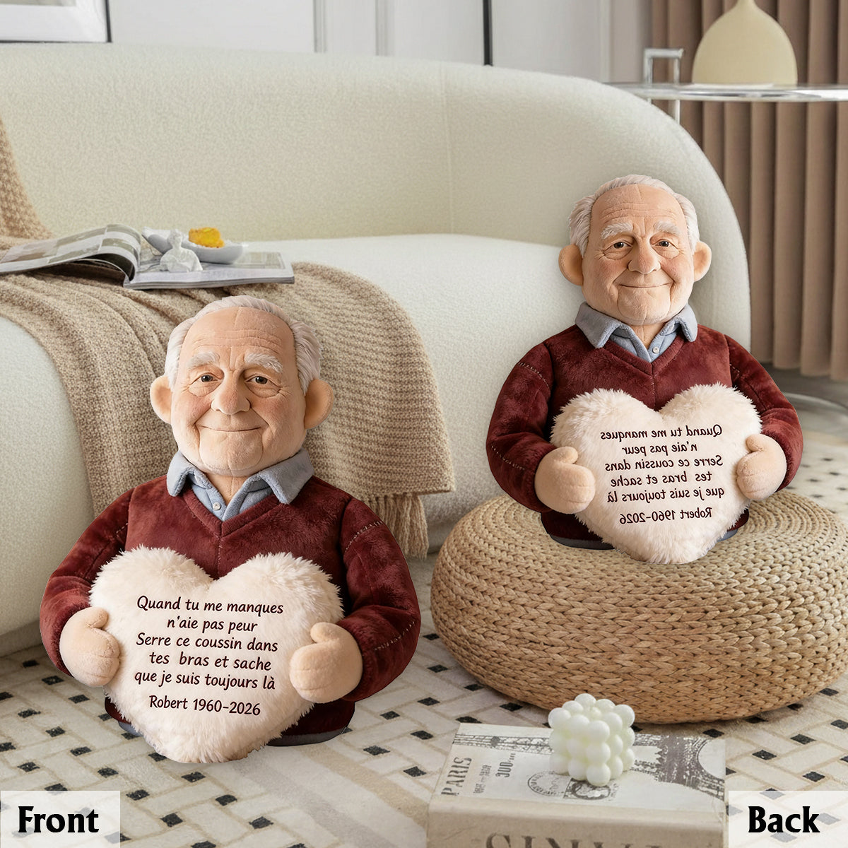 Coussin commémoratif personnalisé à partir d'une photo - Almohada Conmemorativa Personalizada de Piel Sintética Premium