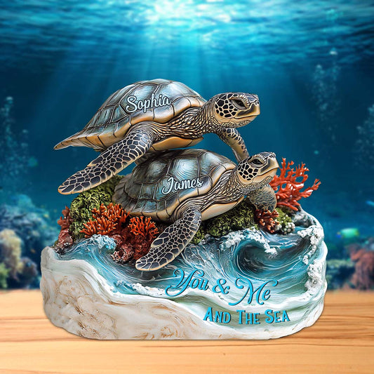 Toi, moi et la mer - Plaque acrylique personnalisée en forme de tortue