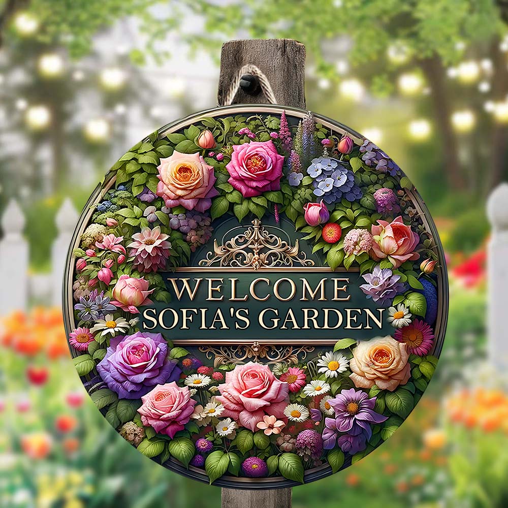 Bienvenue dans mon jardin - Panneau rond en bois personnalisé pour le jardinage