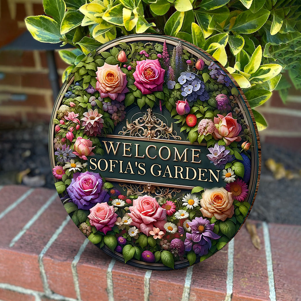 Bienvenue dans mon jardin - Panneau rond en bois personnalisé pour le jardinage