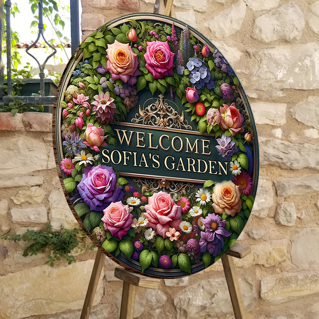 Bienvenue dans mon jardin - Panneau rond en bois personnalisé pour le jardinage