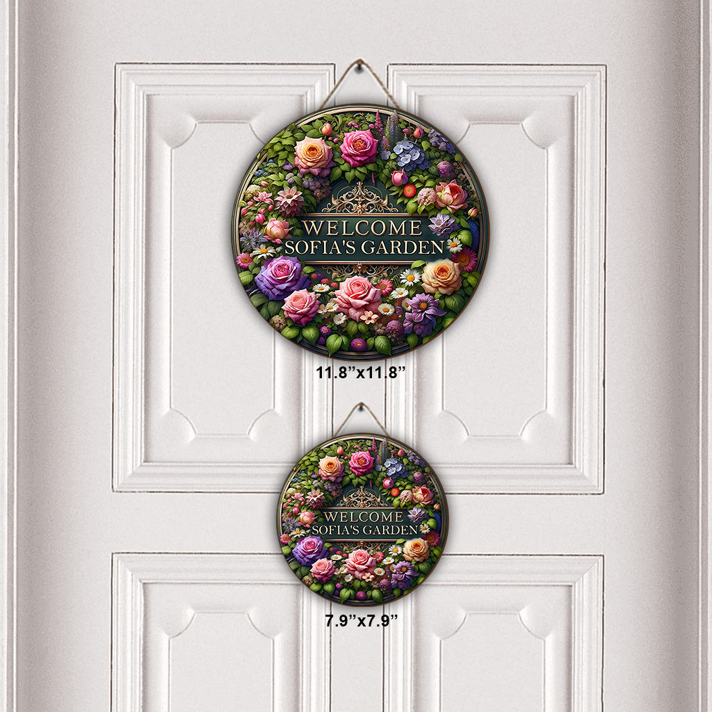 Bienvenue dans mon jardin - Panneau rond en bois personnalisé pour le jardinage