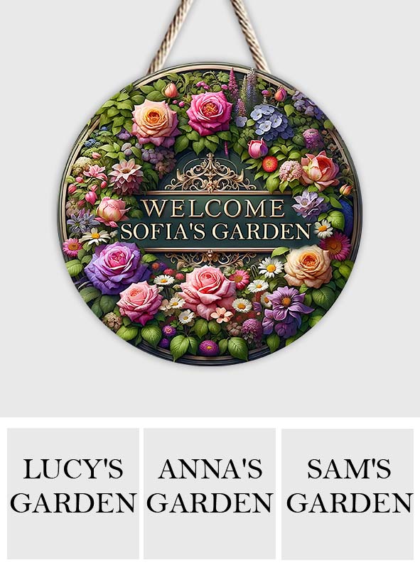 Bienvenue dans mon jardin - Panneau rond en bois personnalisé pour le jardinage