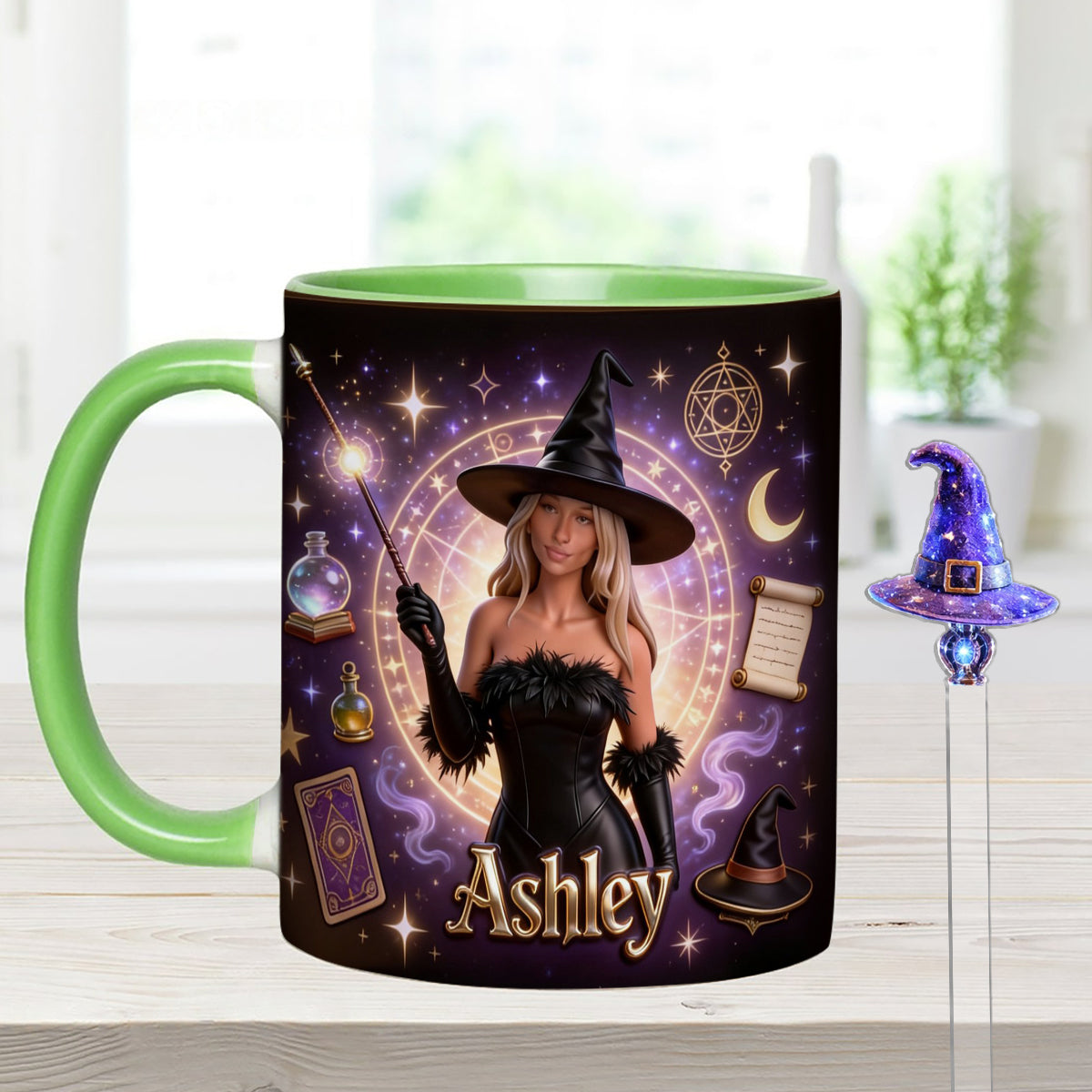 Ensemble Sorcier, Sorcière - Mug personnalisé Sorcière avec agitateurs en acrylique