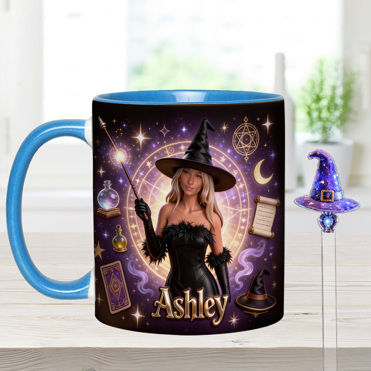 Ensemble Sorcier, Sorcière - Mug personnalisé Sorcière avec agitateurs en acrylique