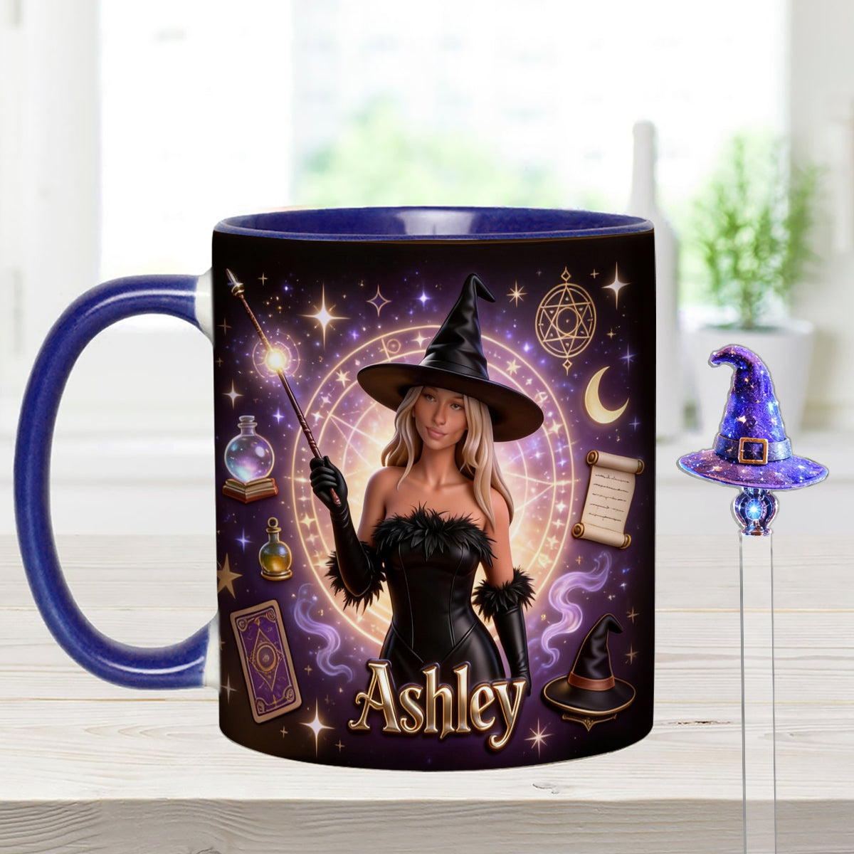 Ensemble Sorcier, Sorcière - Mug personnalisé Sorcière avec agitateurs en acrylique