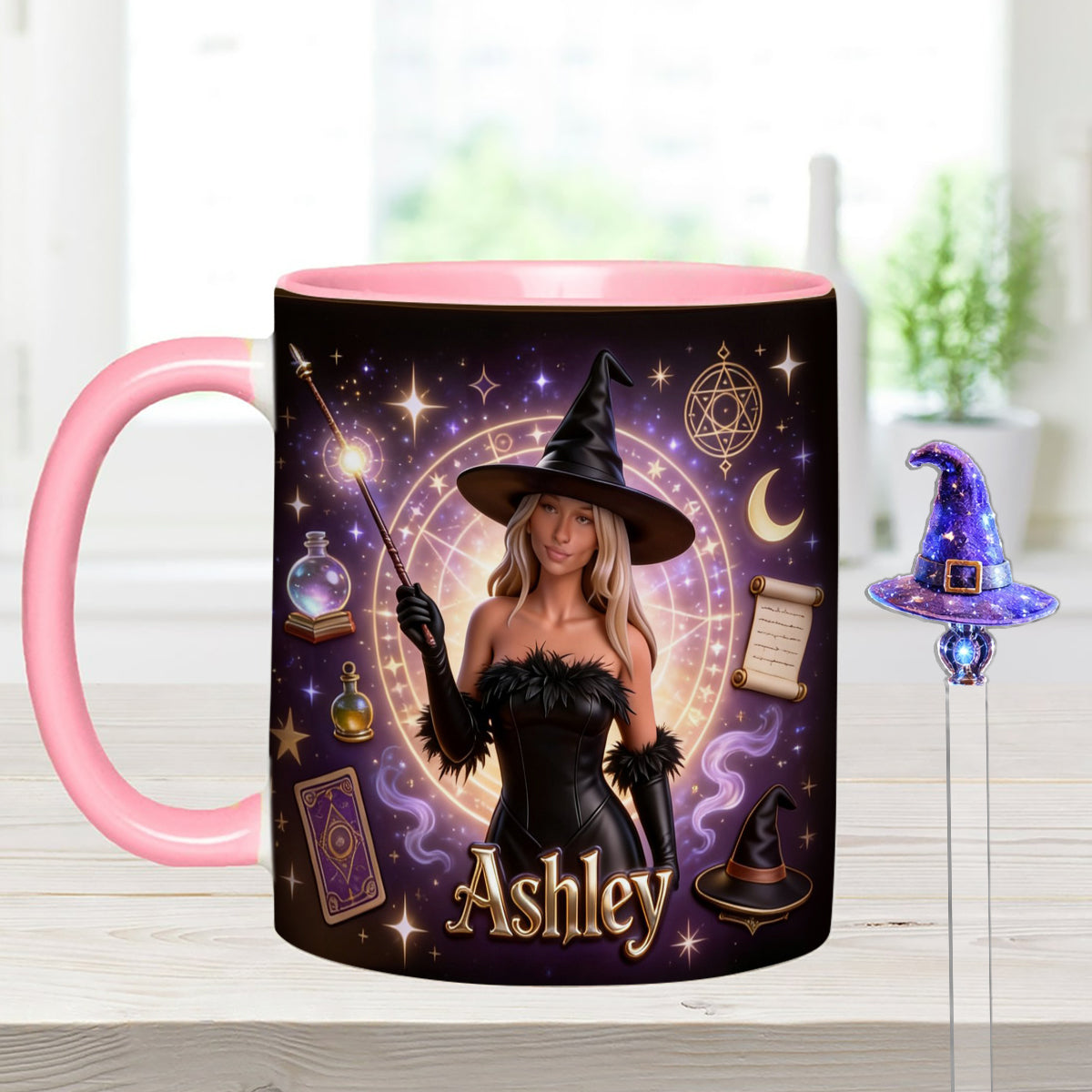 Ensemble Sorcier, Sorcière - Mug personnalisé Sorcière avec agitateurs en acrylique