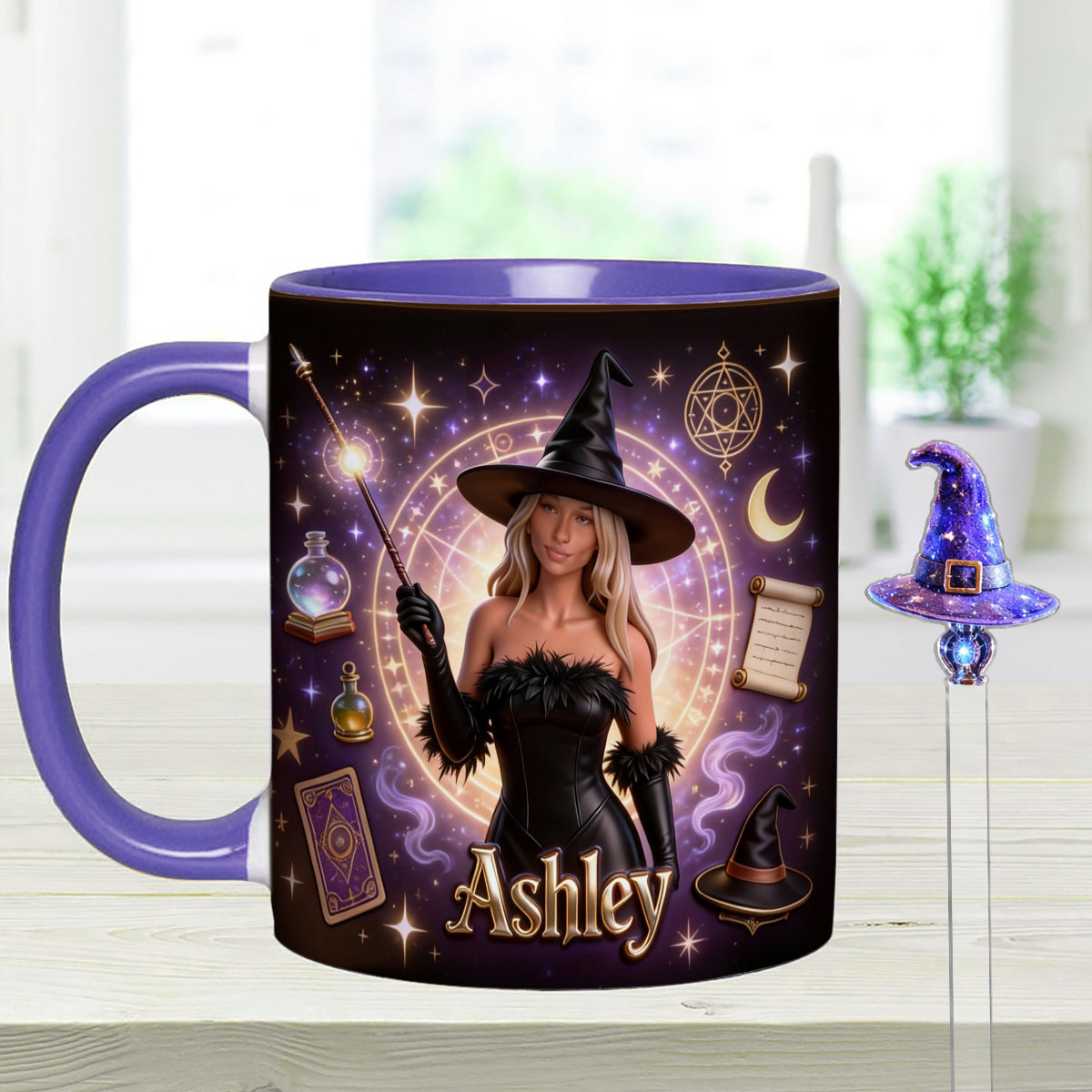 Ensemble Sorcier, Sorcière - Mug personnalisé Sorcière avec agitateurs en acrylique
