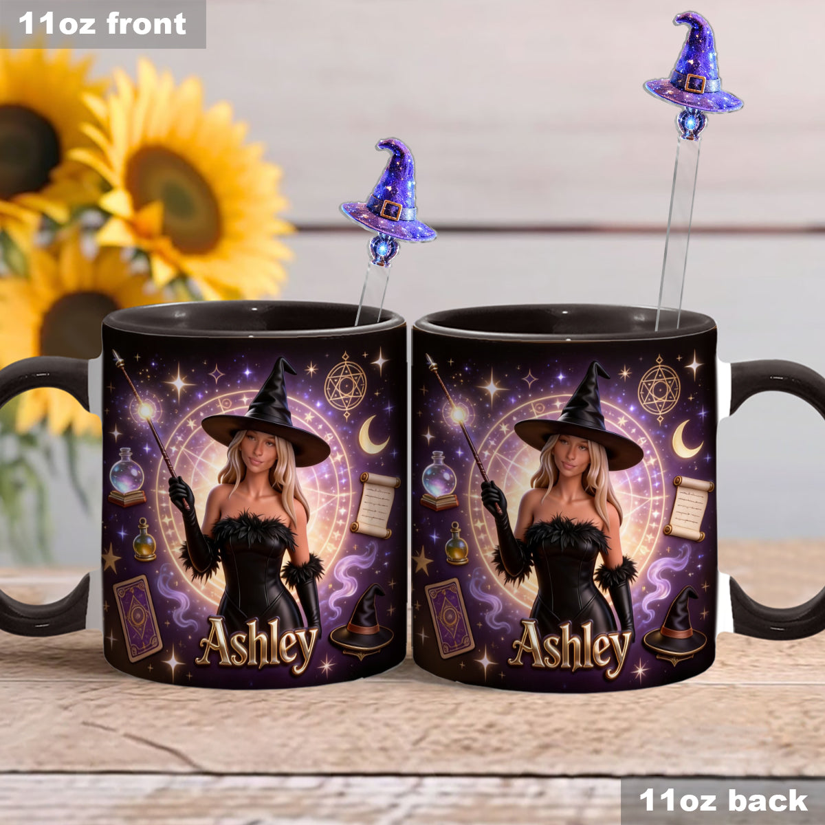 Ensemble Sorcier, Sorcière - Mug personnalisé Sorcière avec agitateurs en acrylique