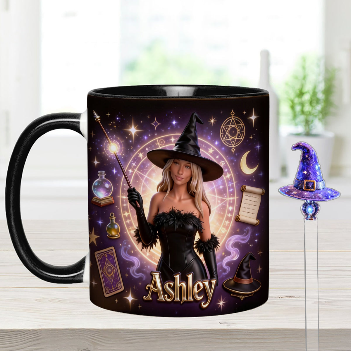 Ensemble Sorcier, Sorcière - Mug personnalisé Sorcière avec agitateurs en acrylique