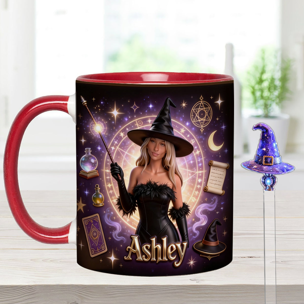 Ensemble Sorcier, Sorcière - Mug personnalisé Sorcière avec agitateurs en acrylique