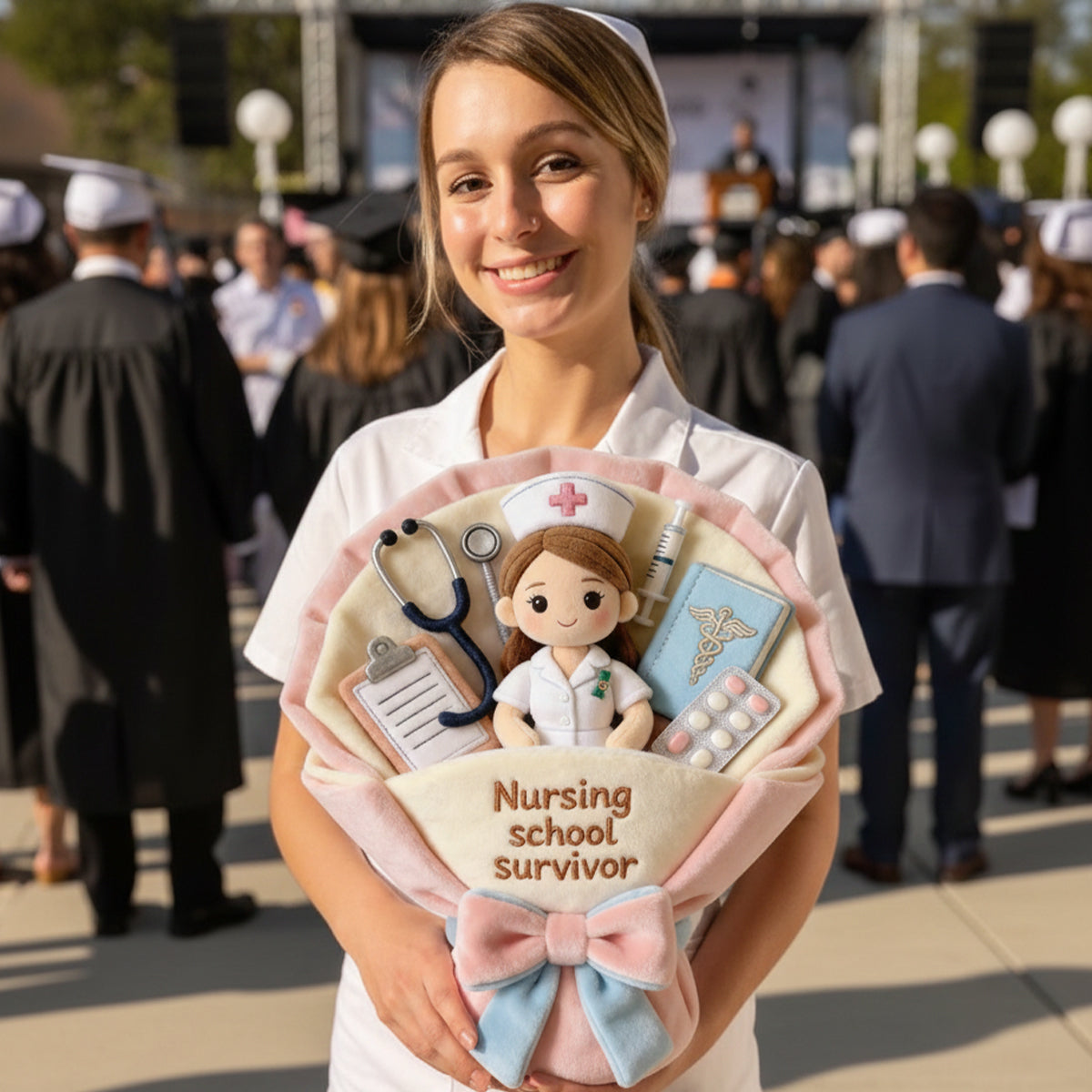 Nursing Is A Work Of Heart Plush Bouquet Thank You - Personalized Nurse Premium Faux Fur Pillow