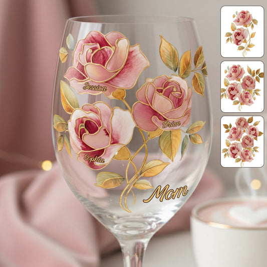 Verre à vin personnalisé style vitrail rose, cadeau idéal pour maman/maman/... - Verre à vin à pied long, cadeau pour maman