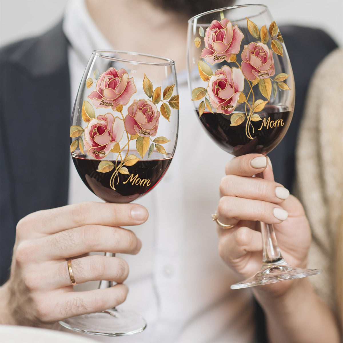 Verre à vin personnalisé style vitrail rose, cadeau idéal pour maman/maman/... - Verre à vin à pied long, cadeau pour maman