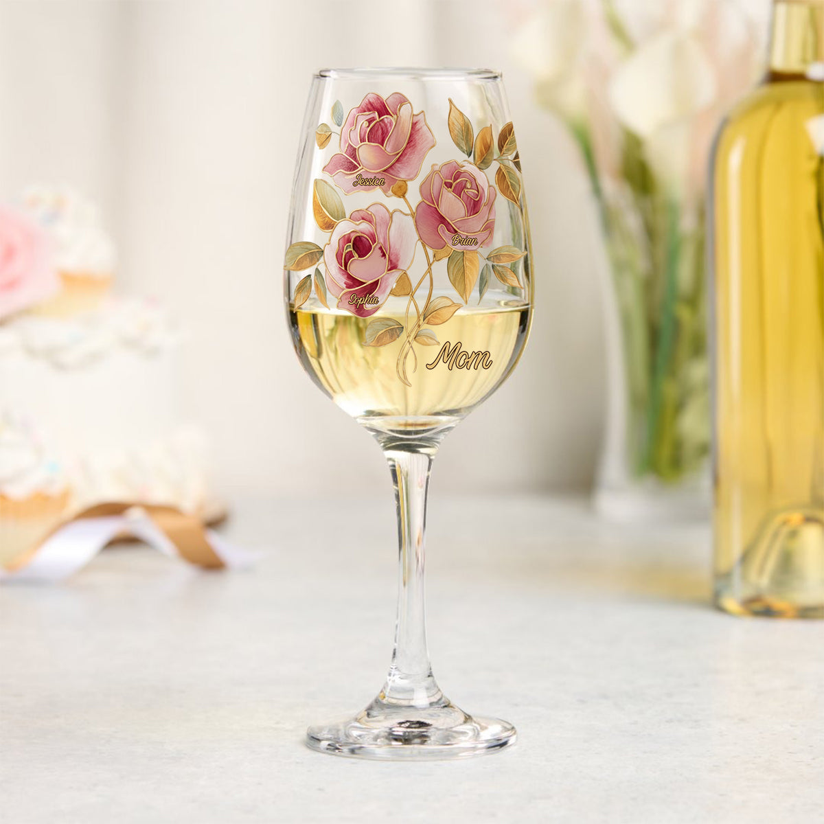 Verre à vin personnalisé style vitrail rose, cadeau idéal pour maman/maman/... - Verre à vin à pied long, cadeau pour maman