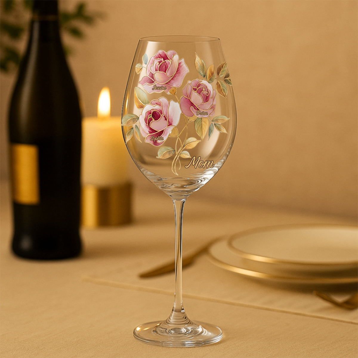 Verre à vin personnalisé style vitrail rose, cadeau idéal pour maman/maman/... - Verre à vin à pied long, cadeau pour maman