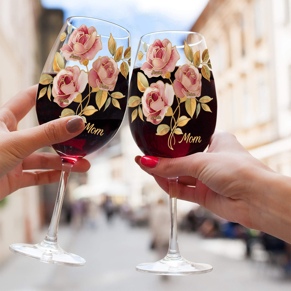 Verre à vin personnalisé style vitrail rose, cadeau idéal pour maman/maman/... - Verre à vin à pied long, cadeau pour maman