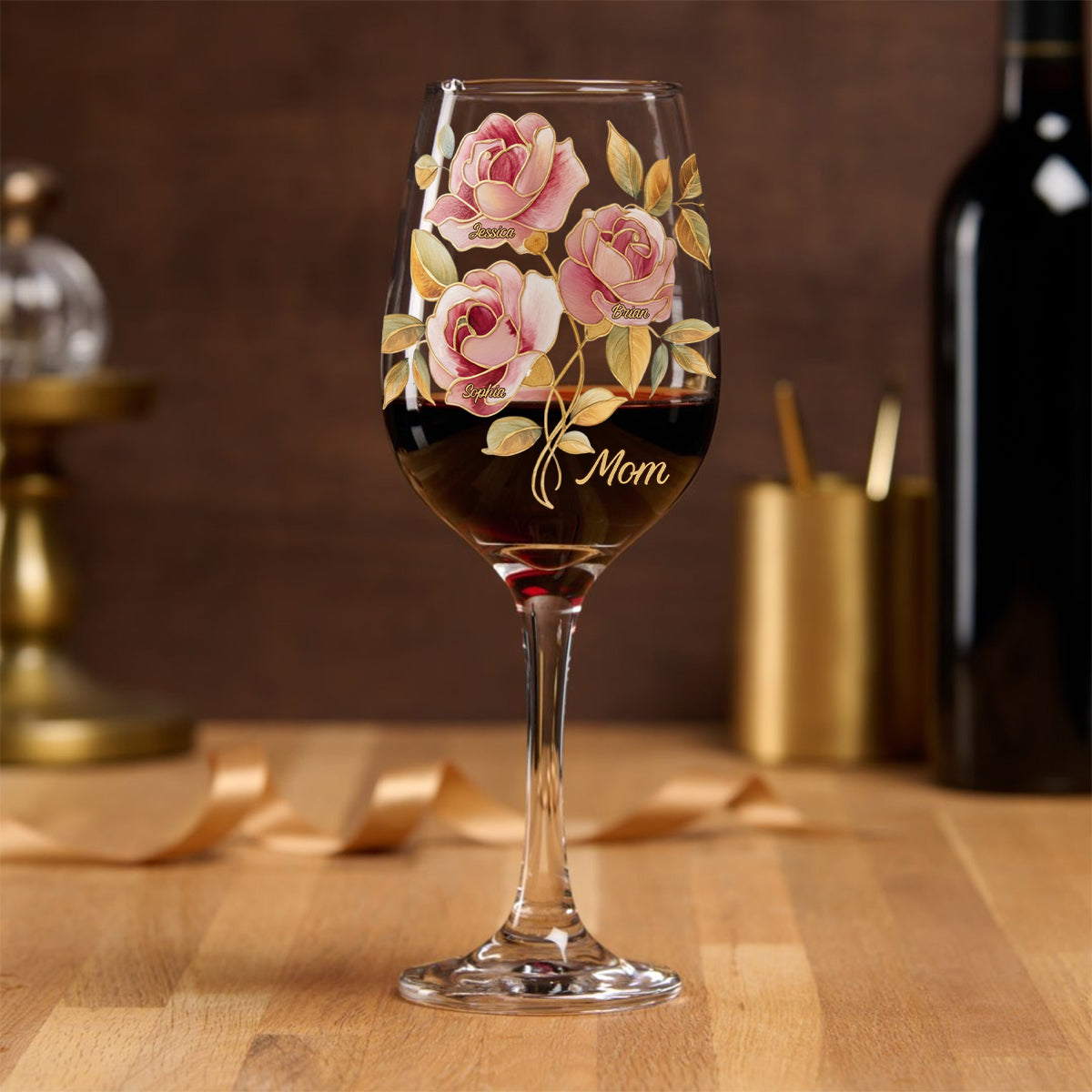 Verre à vin personnalisé style vitrail rose, cadeau idéal pour maman/maman/... - Verre à vin à pied long, cadeau pour maman