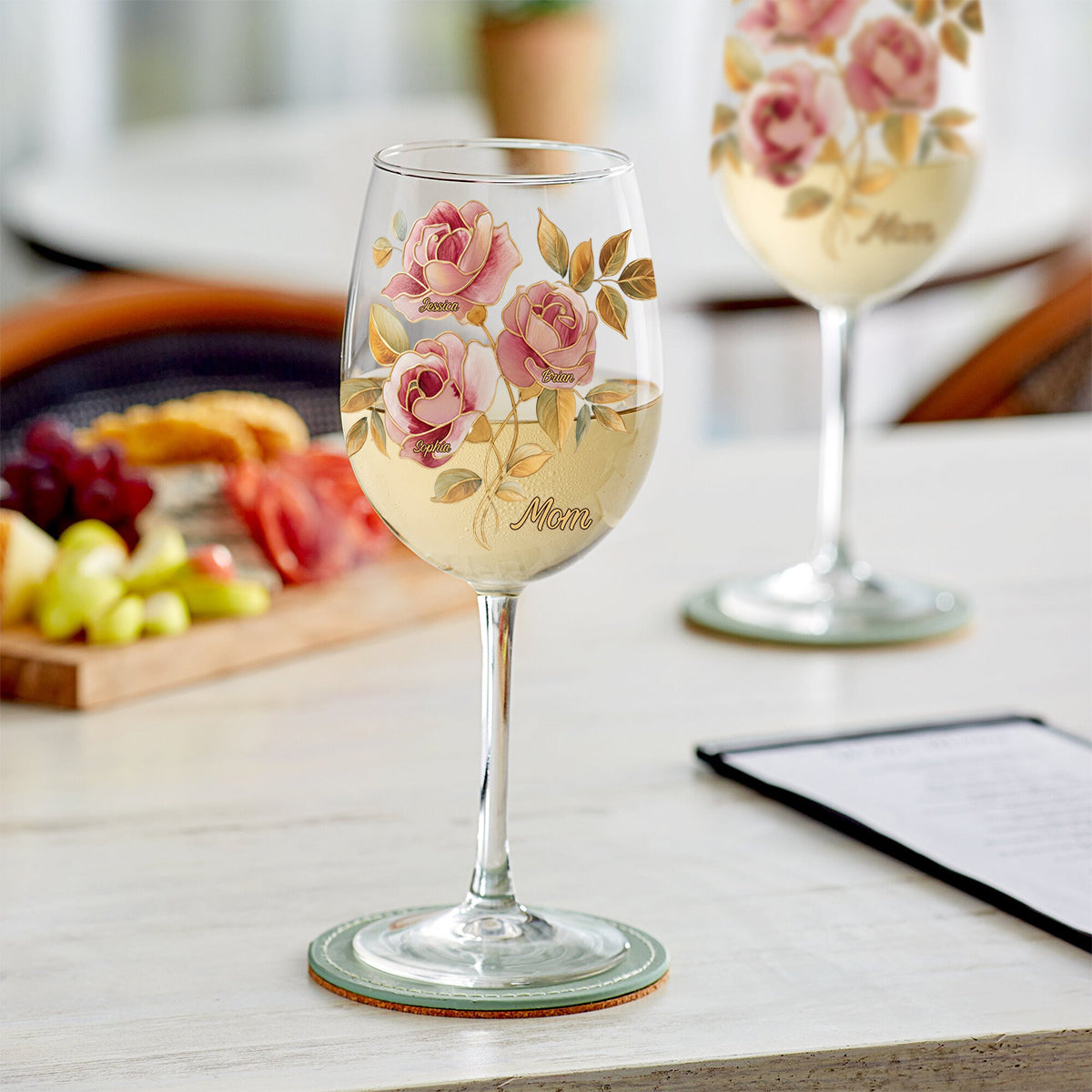 Verre à vin personnalisé style vitrail rose, cadeau idéal pour maman/maman/... - Verre à vin à pied long, cadeau pour maman