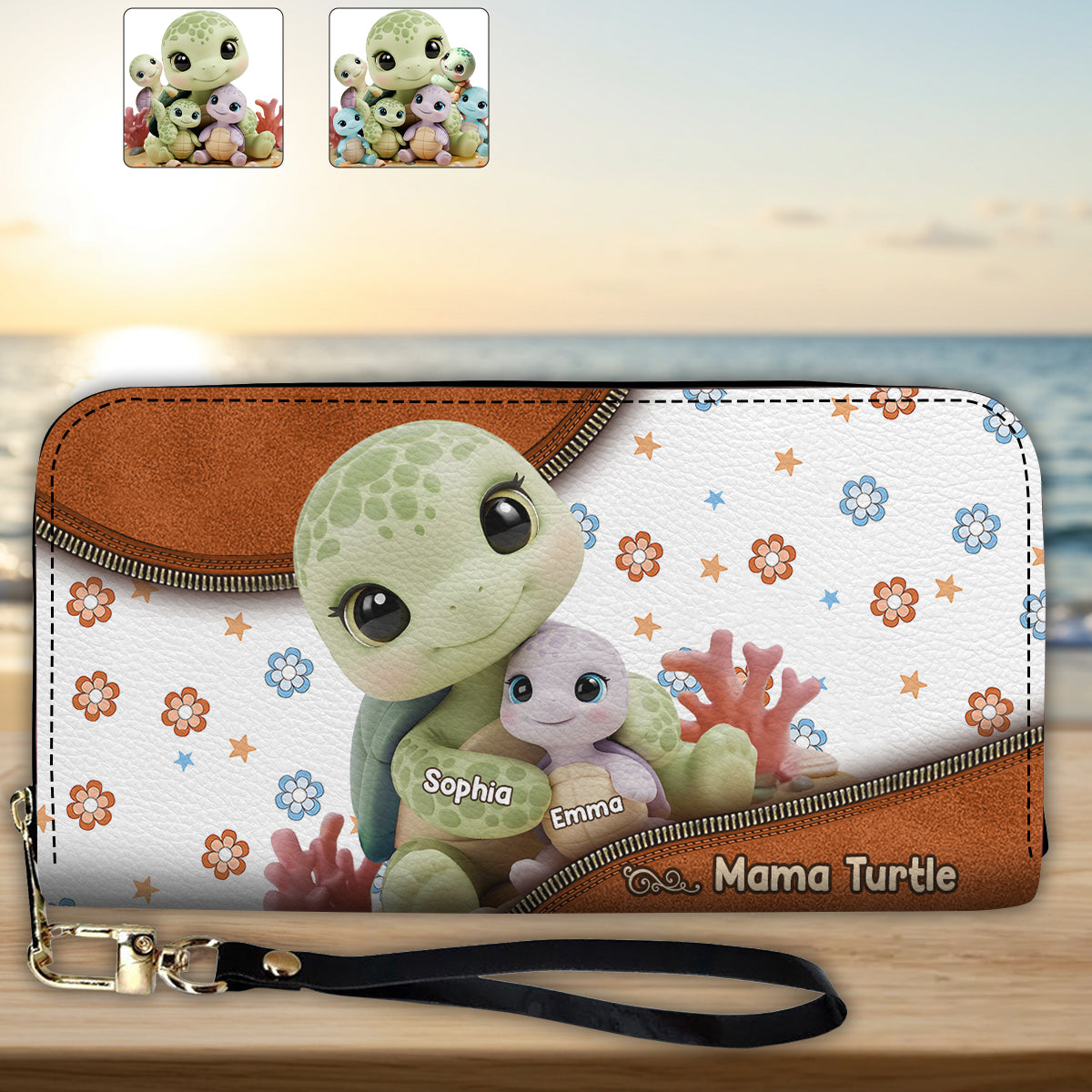 Mama Turtle - Personalized Mother Leather Long Wallet