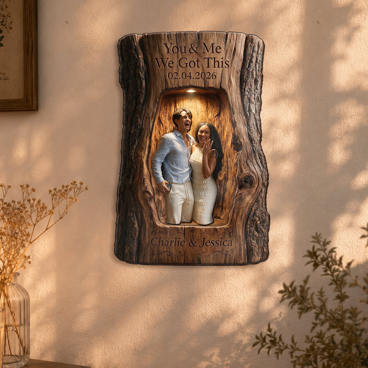 You & Me We Got This - Personalized Couple Tumbler & Wooden Shelf & Shadow Box Gift Set