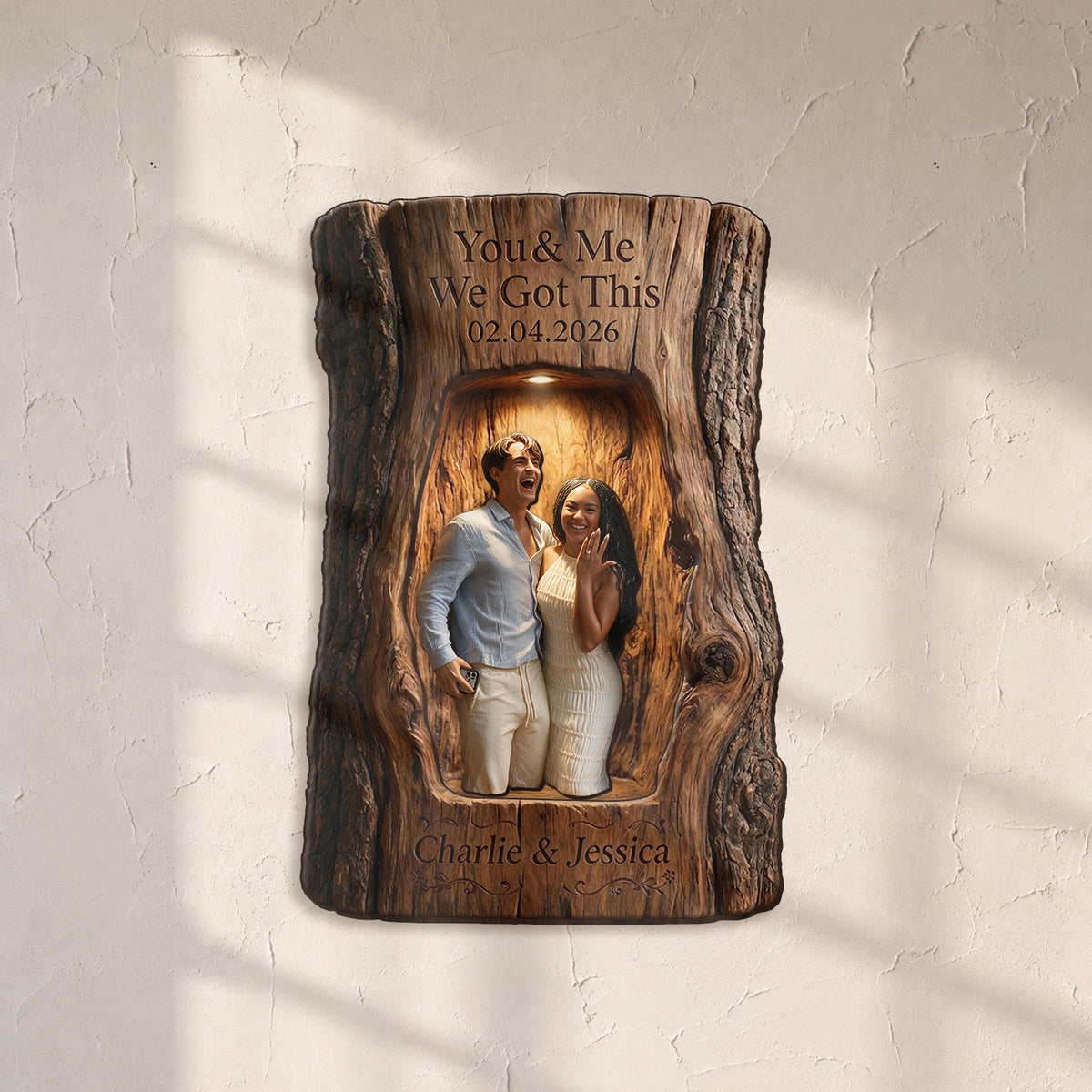 You & Me We Got This - Personalized Couple Tumbler & Wooden Shelf & Shadow Box Gift Set