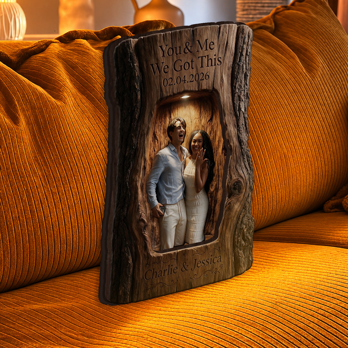 You & Me We Got This - Personalized Couple Tumbler & Wooden Shelf & Shadow Box Gift Set