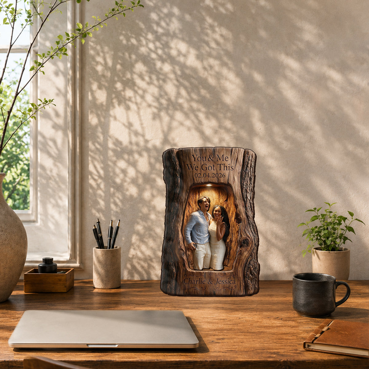 You & Me We Got This - Personalized Couple Tumbler & Wooden Shelf & Shadow Box Gift Set