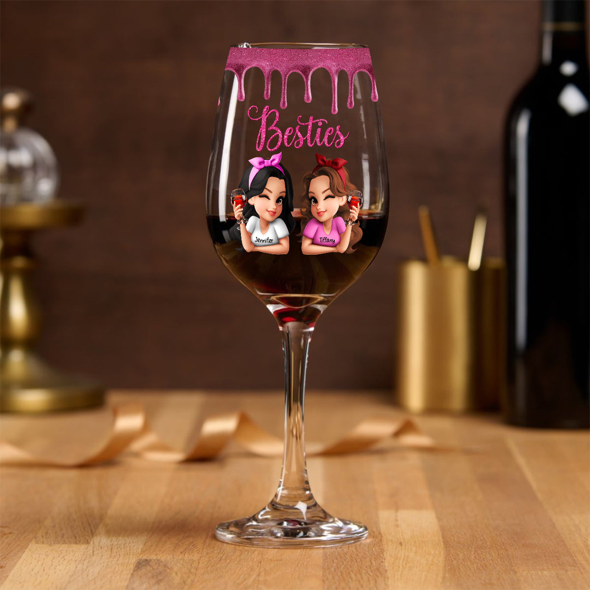 Verre à vin personnalisé Bestie Tipsy - Verre à vin à longue tige